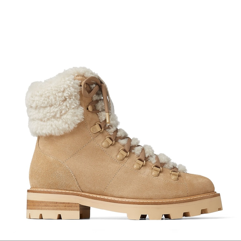 NWT Jimmy Choo Eshe Flat Suede Shearling Boots